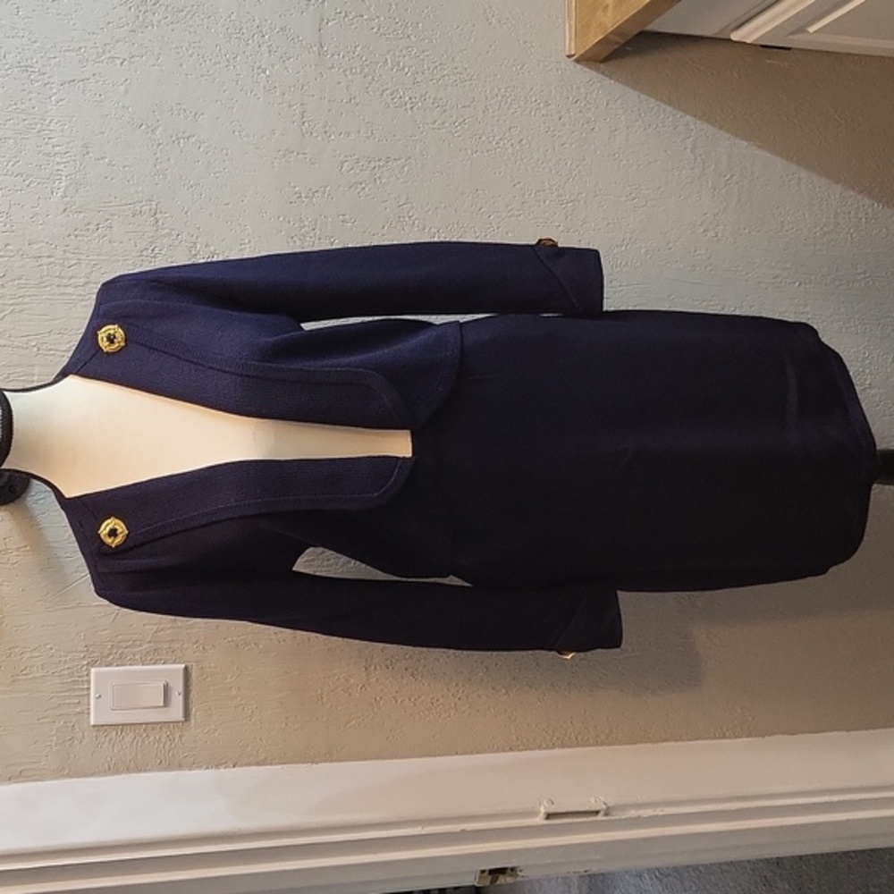 Vintage ST JOHN By Marie Gray 2 pc Navy Knit Suit Set